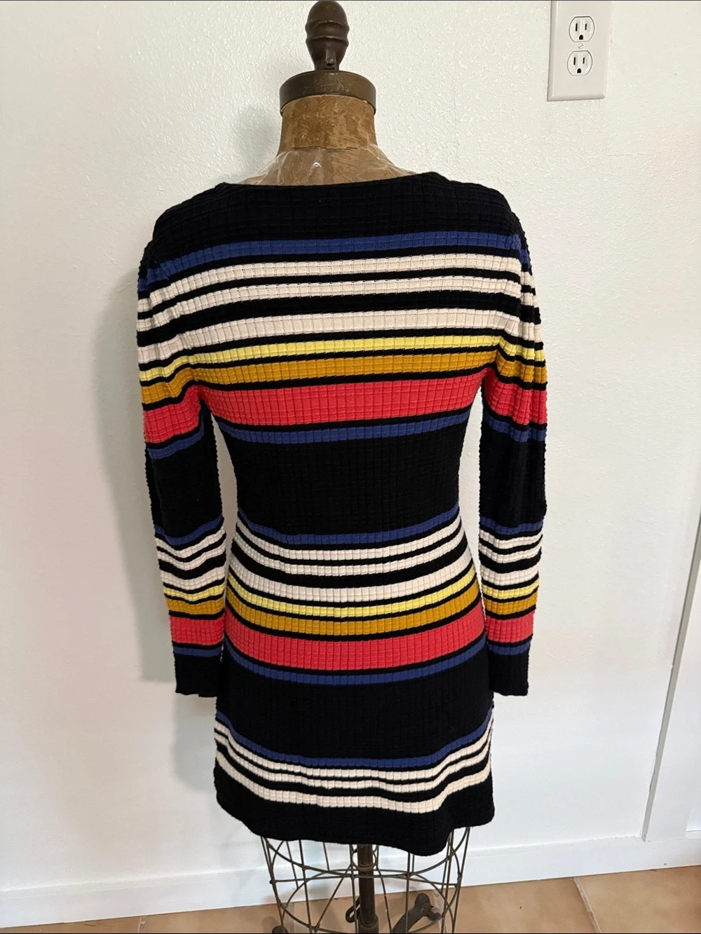Free People Gidget Striped V-Neck Knit Dress in Multi-Color Size M